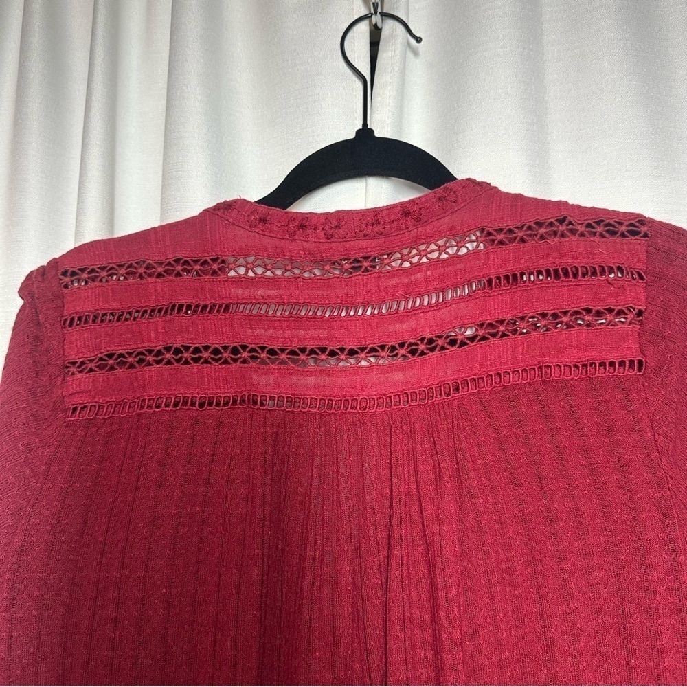 Lucky Brand Blouse Top Womens Plus 2X Boho Peasant Crochet Red Embroidered Linen - Picture 6 of 13